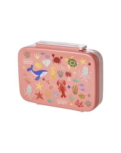 Rice Kids - Plastic 6 Rooms Madkasse - Ocean Print - Coral 
